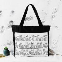 帆布包女单肩手提袋小清新环保购物袋手提包学生书包休闲包|三排猫 横向中号