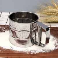 不锈钢隔粉筛器细面粉筛烘焙过滤网筛家用手持半自动网杯形粉筛|250g杯式面粉筛(银色)