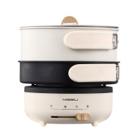 折叠锅便携式旅行电煮锅多功能一人食电火锅小型电炒锅学生锅|米白色(旅行套餐)