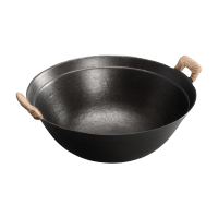 滕州铁锅家用老式双耳铁锅燃气用生铁锅无涂层铸铁锅圆底轻便炒锅|32厘米双耳铁锅