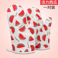 2只 加厚隔热烘焙烧烤专用手套厨房烤箱微波炉防烫耐高温防热家用|棉麻西瓜[2只装]
