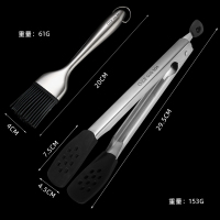 304不锈钢硅胶油刷家用耐高温烧烤油刷子厨房烙饼硅胶刷|油刷小号+硅胶牛排夹