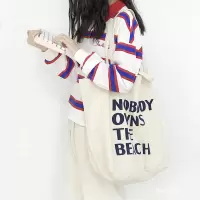 日系慵懒风特大容量字母帆布包女单肩包手提购物袋托特包|NOBODYOWNTHEBEACH 纵向大号