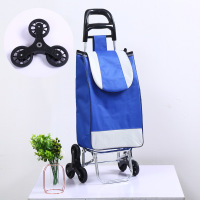 爬楼折叠小推车老人买菜拉杆车家用手拉车广告印刷logo|[爬楼轮轴承静音]大号[蓝色]加粗钢管防水布料