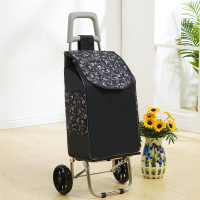 小拉车家用爬楼折叠拉杆车老人不锈钢手拉车轻便拖车|中款PU轴承轮[拼花布袋]