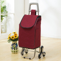 小拉车家用爬楼折叠拉杆车老人不锈钢手拉车轻便拖车|中款爬楼轴承轮[红色布袋]