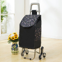 小拉车家用爬楼折叠拉杆车老人不锈钢手拉车轻便拖车|中款爬楼轴承轮[拼花布袋]