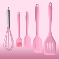 大号硅胶刮刀烘焙用一体式油刷铲子耐高温做蛋糕奶油抹刀工具|【粉热卖-烘焙5件套】（打蛋器+大刮刀+小刮刀+油刷+大煎铲）