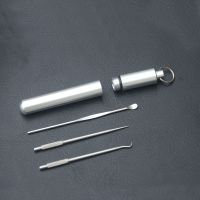 神器便携牙签筒耳勺3件套tc4钛合金牙签牙签盒随身剔牙铝合金|直钩+弯钩+耳勺赠铝合金筒