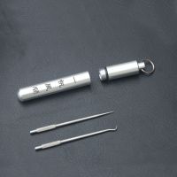 神器便携牙签筒耳勺3件套tc4钛合金牙签牙签盒随身剔牙铝合金|直钩+弯钩(赠风顺铝合金筒