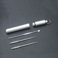 钛合金牙签随身剔牙神器能牙签筒赠长辈tc4水果签赠铝合金|弯钩+直钩+耳勺赠铝合金筒