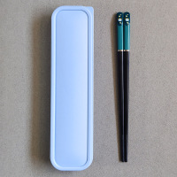 二段小孩创意餐具8岁家用筷单人装幼儿园5岁可爱合金便携儿童筷子|(蓝盒子)短款猫破损包赔