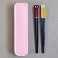 二段小孩创意餐具8岁家用筷单人装幼儿园5岁可爱合金便携儿童筷子|两双(粉盒子)短款女孩+柴犬破损包赔