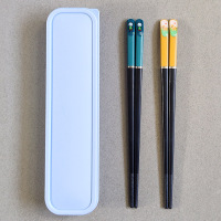 二段小孩创意餐具8岁家用筷单人装幼儿园5岁可爱合金便携儿童筷子|两双(蓝盒子)短款男孩+柴犬破损包赔