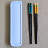 二段小孩创意餐具8岁家用筷单人装幼儿园5岁可爱合金便携儿童筷子|两双(蓝盒子)短款猫+柴犬破损包赔