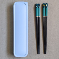 二段小孩创意餐具8岁家用筷单人装幼儿园5岁可爱合金便携儿童筷子|两双（蓝盒子）短款猫2双破损包赔