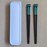 二段小孩创意餐具8岁家用筷单人装幼儿园5岁可爱合金便携儿童筷子|两双（蓝盒子）短款男孩2双破损包赔