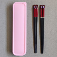 二段小孩创意餐具8岁家用筷单人装幼儿园5岁可爱合金便携儿童筷子|两双(粉盒子)短款女孩2双破损包赔