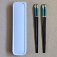 二段小孩创意餐具8岁家用筷单人装幼儿园5岁可爱合金便携儿童筷子|两双(蓝盒子)短款欢乐猫2双破损包赔