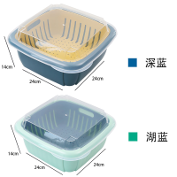 双层带盖塑料沥水篮密封水果五谷杂粮家用厨房干果收纳盒|大号2个装【深蓝+浅蓝】更实惠
