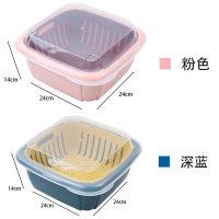 双层带盖塑料沥水篮密封水果五谷杂粮家用厨房干果收纳盒|大号2个装[深蓝+粉色]更实惠