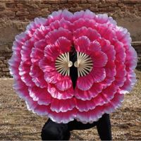 道具舞台牡丹花扇大演出扇子团体操活动花瓣舞蹈扇开场舞蹈|卡其色玫红白边36公分直径92右