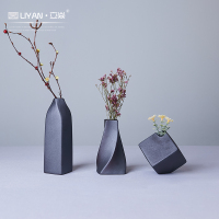 餐桌家居北欧现代小装饰品摆件创意干花插花器客厅清新小花瓶|深灰色铁釉含花三件套装