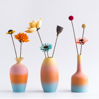 餐桌家居北欧现代小装饰品摆件创意干花插花器客厅清新小花瓶|桔红色彩虹三件含花套装