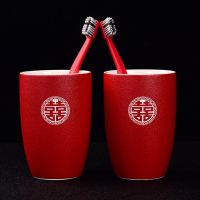 红色陪嫁水杯套装子牙刷杯牙缸婚庆结婚一对创意|路宝圆对杯