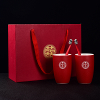红色陪嫁水杯套装子牙刷杯牙缸婚庆结婚一对创意|路宝圆对杯+礼盒