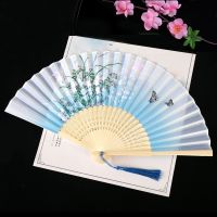 古装汉服扇中扇子日式夏季网红女迷你小扇子舞蹈扇子古风折扇|上阳春蓝 [不带扇套]