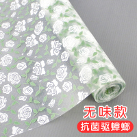 日本厨房橱柜垫纸防水抗菌鞋柜垫纸衣柜抽屉防潮垫纸家用防虫贴纸|白玫瑰印花[无胶/抗菌] 55cm*5m