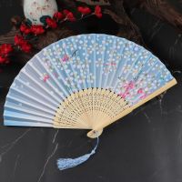 古风扇子汉服女扇子舞蹈扇子舞扇子中国风女折扇子女舞蹈演出旗袍|渐落樱花(白骨蓝)