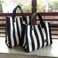 韩版条纹手提袋大号购物袋大容量防水饭盒袋妈咪包学生手拎帆布袋