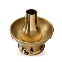 紫铜电碳两用纯铜火锅 涮肉木炭黄铜暖锅 鸳鸯家用插电铜锅|黄铜高档2档调节 34厘米清汤锅