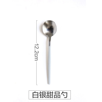 304不锈钢甜品勺咖啡搅拌勺水果酸奶汤勺西餐圆头宝宝小勺子|白银甜品勺12.2CM