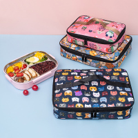 长方形扁平饭盒保温袋学生手提横版餐盒儿童平放四格大号餐盘包