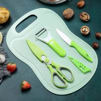 水果刀套装削皮器砧板菜板三件套厨房家用削皮刀苹果刮皮刨刀刀具|(三件套+砧板)绿[套餐]