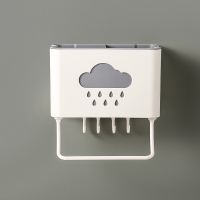 壁挂式筷子篓置物架托沥水筷子笼家用筷笼厨房餐具勺子收纳盒|米白[带4钩1杆]可拆卸