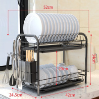 碗架沥水架家用厨房置物架神器多功能凉盘子晾放碗碟架碗筷收纳盒|新款端2层砧板架套装(黑)