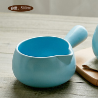 陶瓷小奶锅单柄不粘煮热牛奶网红儿童婴儿宝宝辅食锅家用迷你砂锅|蓝色(500ml奶锅)