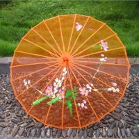 古典绢纱半透明演出舞蹈道具伞古风透明油纸伞旗袍走秀伞装饰伞|橘黄色(透明纱) 70cm升级版-实木(推荐)