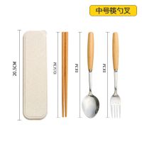 筷子勺子套装儿童学生不锈钢便携餐具木质单人装收纳盒叉子三件套|中号筷勺叉[米盒] B款[收纳袋][掌柜推荐]
