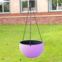 吊篮绿萝花盆悬挂懒人塑料自吸水花盆阳台室内绿萝加厚树脂花盆|紫色 款带隔水网+链子21cm