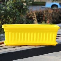 长方形塑料花盆阳台种菜盆家庭蔬菜种植箱加厚树脂特大种菜养花盆|黄色+托盘 大号(长44cm)2个盆+托盘