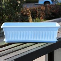 长方形塑料花盆阳台种菜盆家庭蔬菜种植箱加厚树脂特大种菜养花盆|天蓝色+托盘 特大号(长50cm)4个盆+托+工具