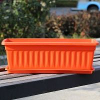 长方形塑料花盆阳台种菜盆家庭蔬菜种植箱加厚树脂特大种菜养花盆|砖红+托盘 大号（长44cm）2个盆+托盘