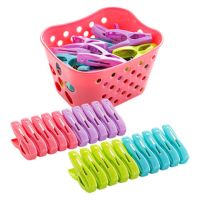 日用衣架塑料夹衣服小号被子的晒晾晒夹凉衣夹防袜内衣|30夹+粉色篮子