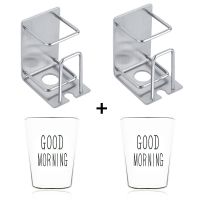 304不锈钢电动牙刷置物架漱口杯浴室免打孔墙上收纳架卫生间套装|牙膏牙刷架+天然树脂网红杯[2个装]