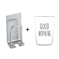 304不锈钢电动牙刷置物架漱口杯浴室免打孔墙上收纳架卫生间套装|牙刷架+天然树脂网红杯